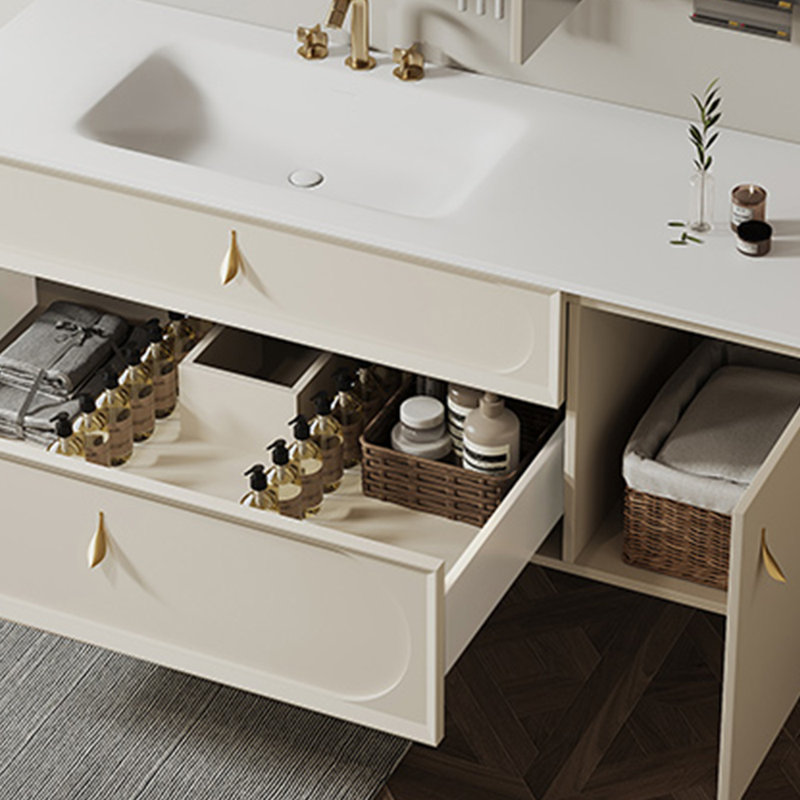 French simple retro style bathroom cabinet, 19.69" H x 51.18" W x 21.65" D, Off White