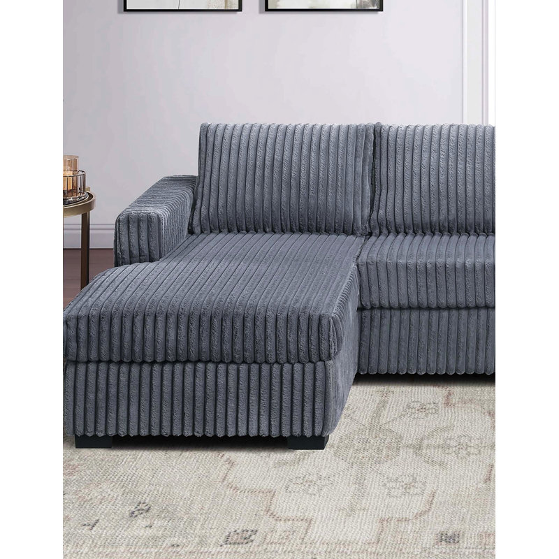 Dark Gray Finish 3Pc U-Shaped Sectional Set Cushion Back Armless Chairs Right Arm And Left Arm Chaise Primary Living Room Comfortable For 4 People