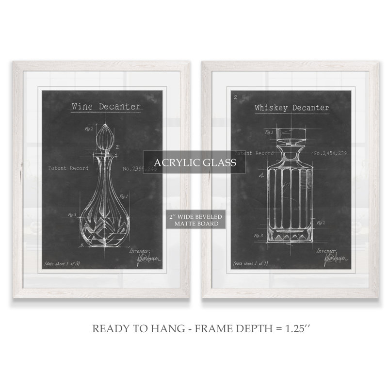 «Barware Blueprint VII» par Antonyus Bunjamin (Abe) - ensemble de 2 reproductions d'art encadrées, H 24 po x l 18 po, Blanc