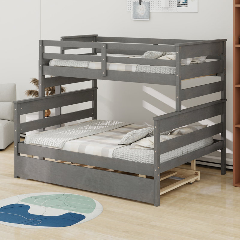 Lit superposé en bois avec lit gigogne, Gris