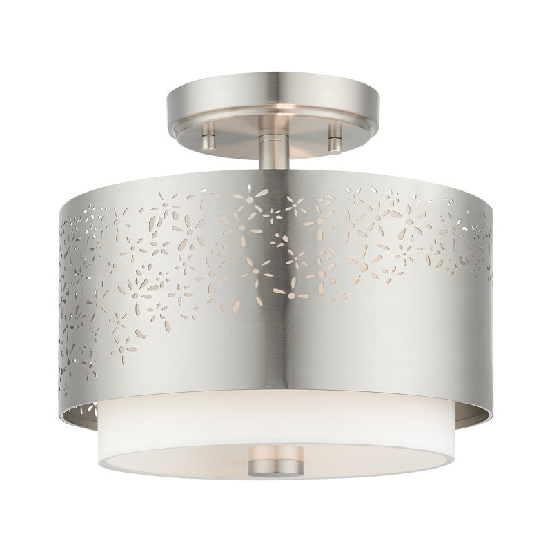 Brushed Nickel Drum LED Indoor/Outdoor Semi-Flush Mount