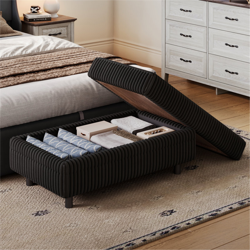 Repose-pieds de rangement tapissier avec plateau 40,55 po Sherry (ensemble de 2), Noir