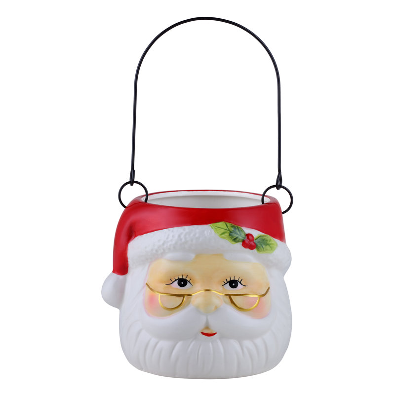 5" Nostalgic Ceramic Container - Santa Claus, White/Red