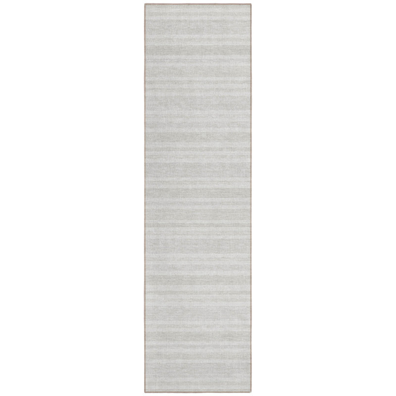 2' X 8' Ivory Striped Washable Indoor Outdoor Runner Rug