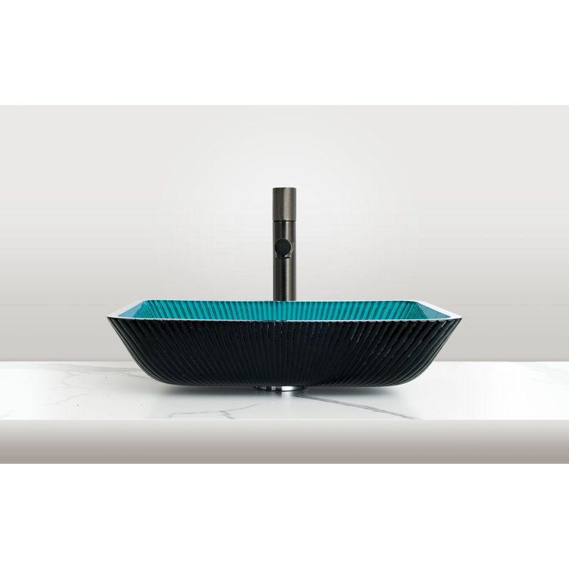 18" Tempered Glass Rectangular Vessel Bathroom Sink, Blue
