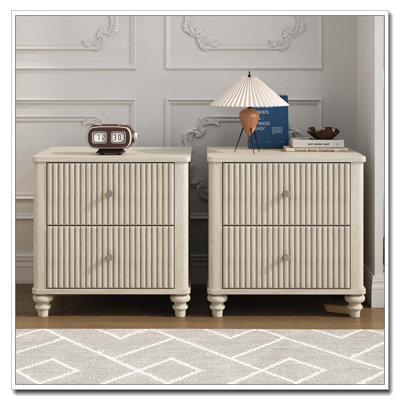 Fluted Nightstand Set of 2 with 3 Drawers