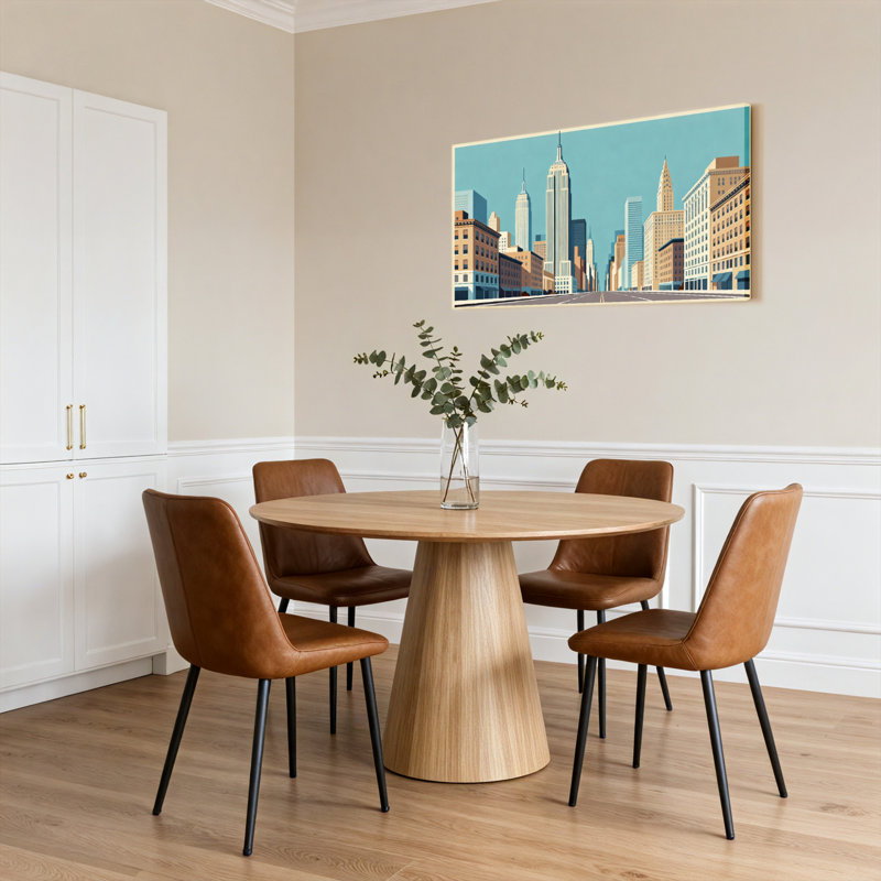 Ensemble de 1 tableau sur toile tendue représentant un paysage urbain et ses bâtiments, H 12 po x l 36 po