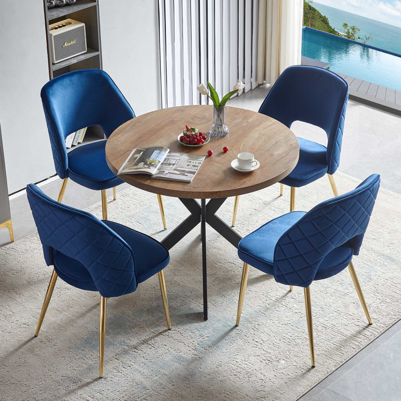 Lawanda 4 Seats Round Dining Table Set, Navy Blue