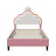 European Single & Double Upholstered Princess Bed With LED Crown Headboard, Pink Velvet-363865953