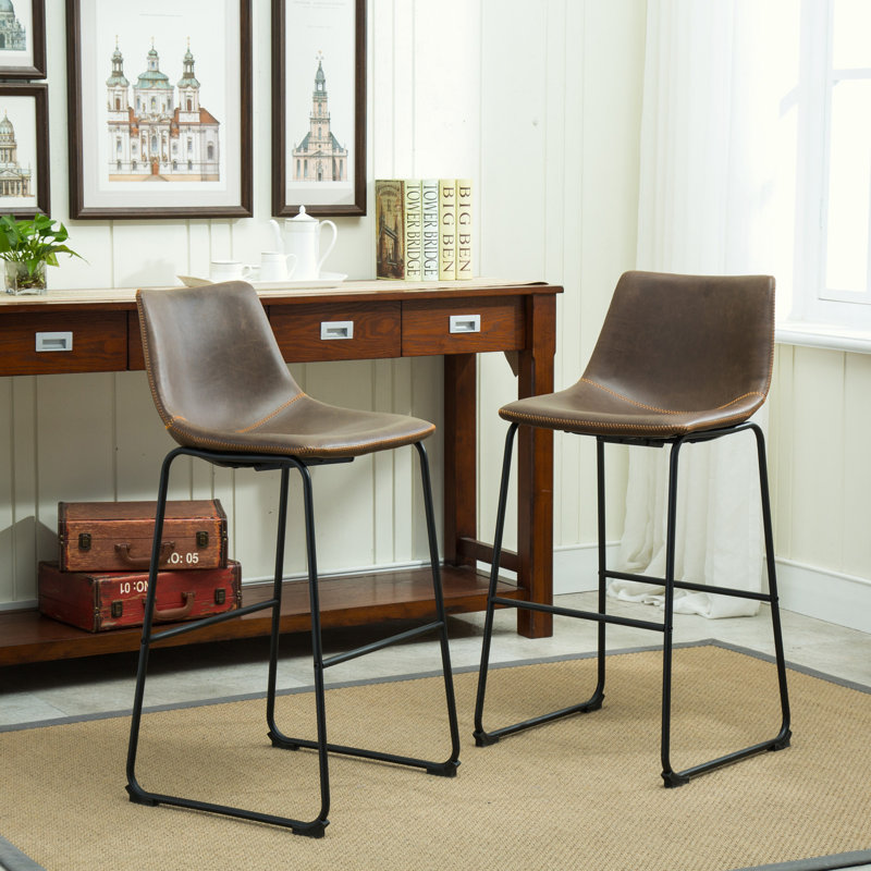 Tabouret de bar à hauteur de comptoir en similicuir, ensemble de 2, Similicuir - brun