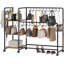 Support de rangement à 3 niveaux pour garde-robe - 20 cintres, 3 crochets, roulettes, support de sac à main en bois pour chambre à coucher-129240440