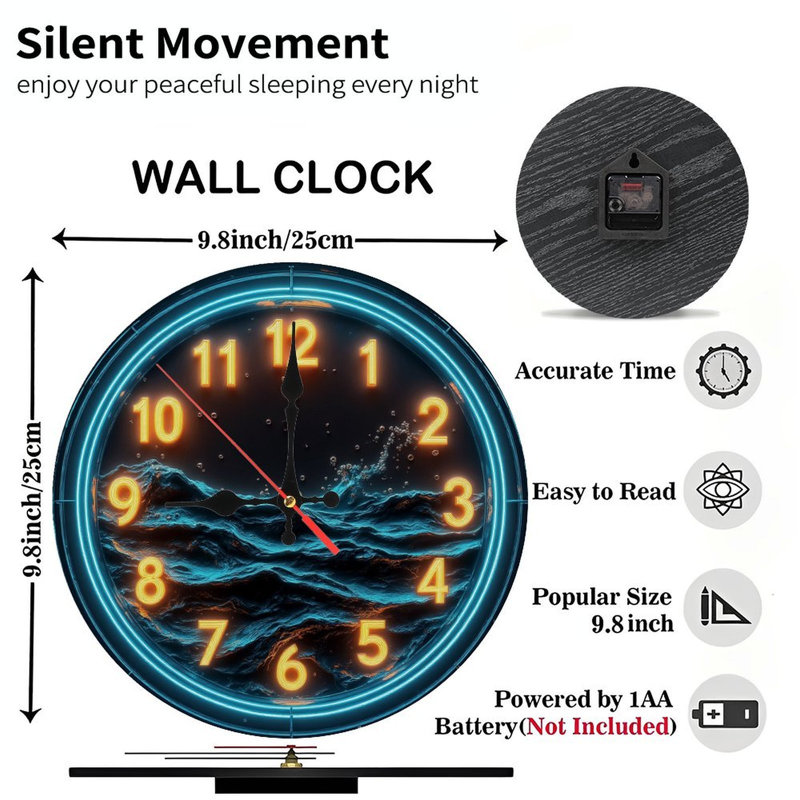 Horloge de style néon avec vagues de l'océan