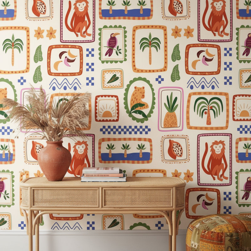 Murale tropicale éclectique, Texturé non collé