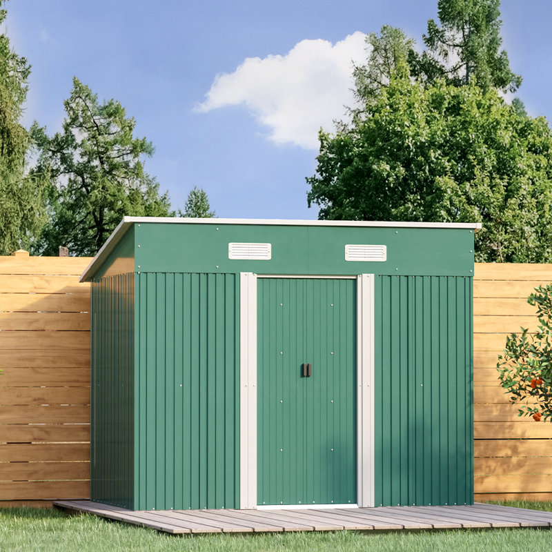 8ft. W x 4ft. D Metal Pent Garden Shed, Green