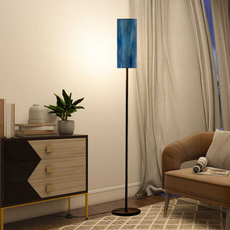  68.5" Standing Floor Lamp Abstract navy blue color Dimmable Metal Pole Lamp with Linen Lampshade LED Bulb Included
