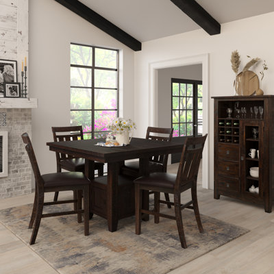 Hollyann 5 - Piece Counter Height Acacia Solid Wood Dining Set -  Union Rustic, 54B54495782C4ECF81332A0A46AFC25A