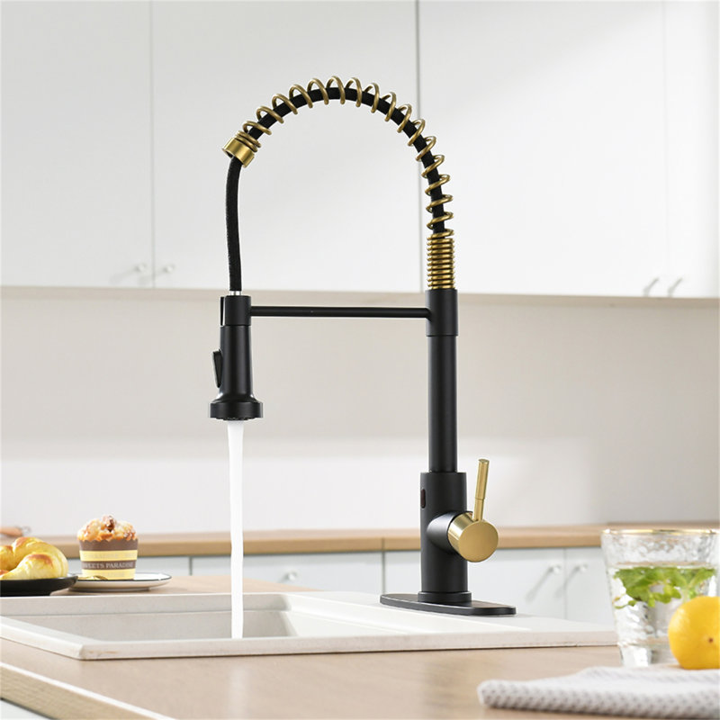 Robinet de cuisine sans contact, robinet de cuisine intelligent automatique mains libres, Noir + or