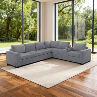 Modular 5-seat L-shaped Sectional With Usb Console & Cup Holders
