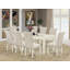 Cet ensemble de table de salle à manger moderne 5 pièces comprend une table rectangulaire en bois avec une feuille de papillon et 4 chaises Parsons en tissu beige clair, lin blanc-1417894841-1417894840