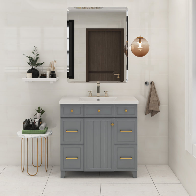 Ensemble de meuble-lavabo simple 36 po Rachella, Gris