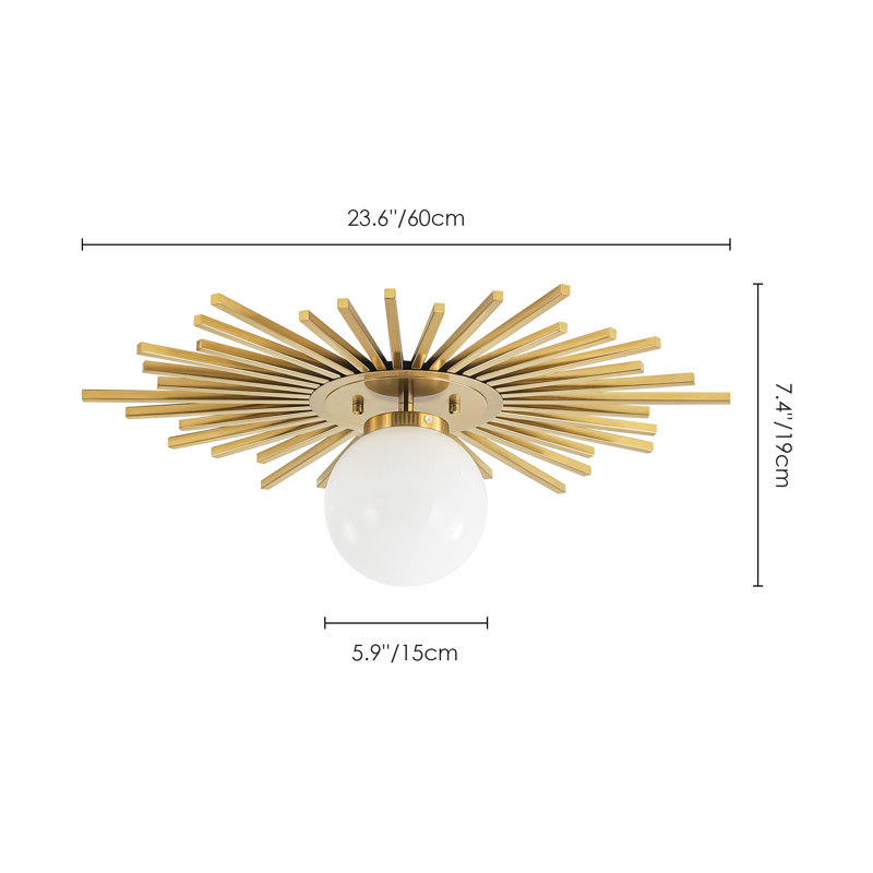  GlowCraft 1 - Light Modern 23.6" Sunburst Flush Mount Ceiling Light for Hallway, Copper