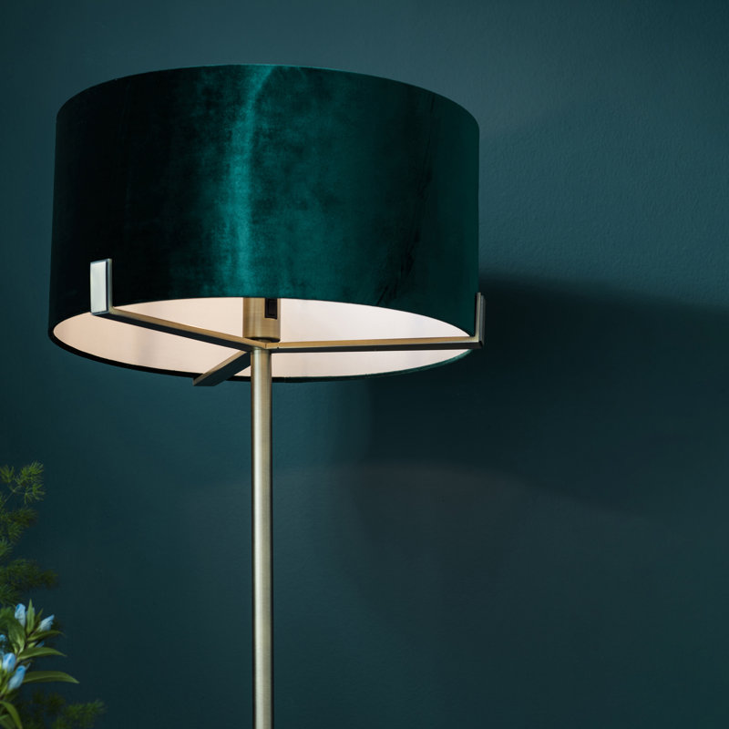 Abercrombie 172.5 cm Traditional Floor Lamp, Matt Antique Brass, Green