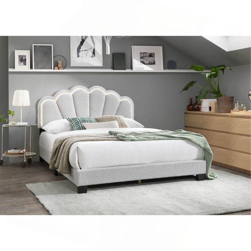 Cadre de lit blanc avec lit plateforme en tissu d'ameublement à motif floral grand lit blanc 1pc