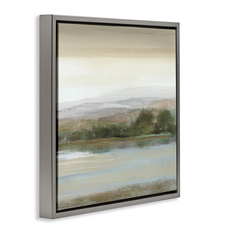 «Lake View Atmosphere Floater», art mural sur toile par Nan, Cadre flottant gris lustré, H 18 po x l 18 po