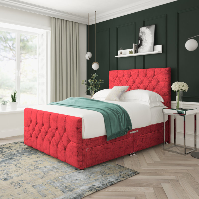 Divan Bed Base, Kingsize (5'), Red, 4 Drawers