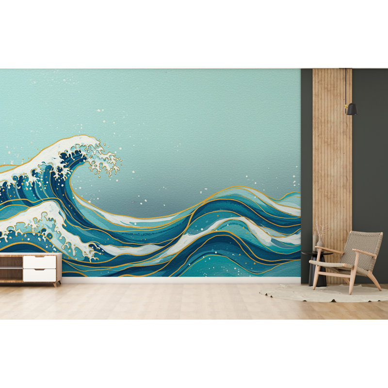 Papier peint aquarelle Ocean Wave, L 120 po x l 80 po, Non tissé