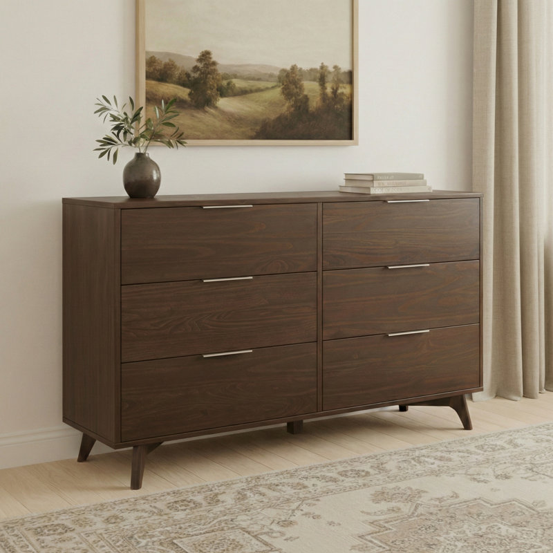 Haven 6 Drawer Solid Wood Dresser, Walnut