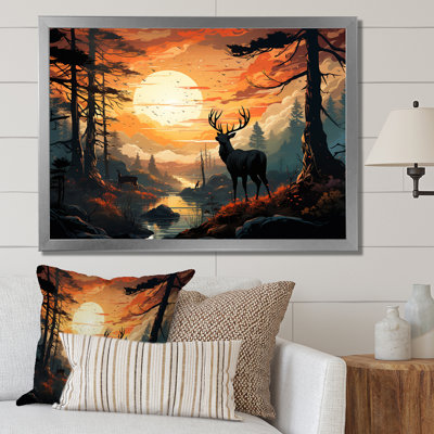 Deer Sunset Landscape In Canada I - Deer Animal Wall Art