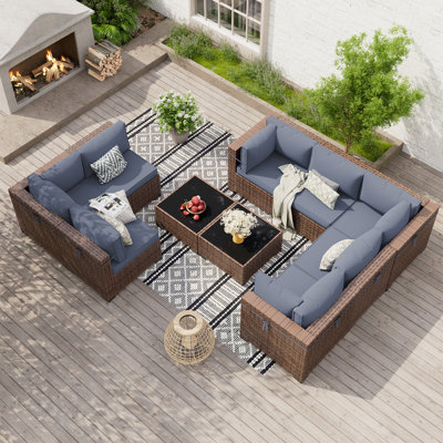 Mecayla Wicker 8 - Person Modular Patio Conversation Set with Cushions