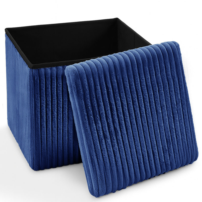 38 CORDUROY STORAGE BOX, Blue, 38cm H x 38cm W x 6cm D