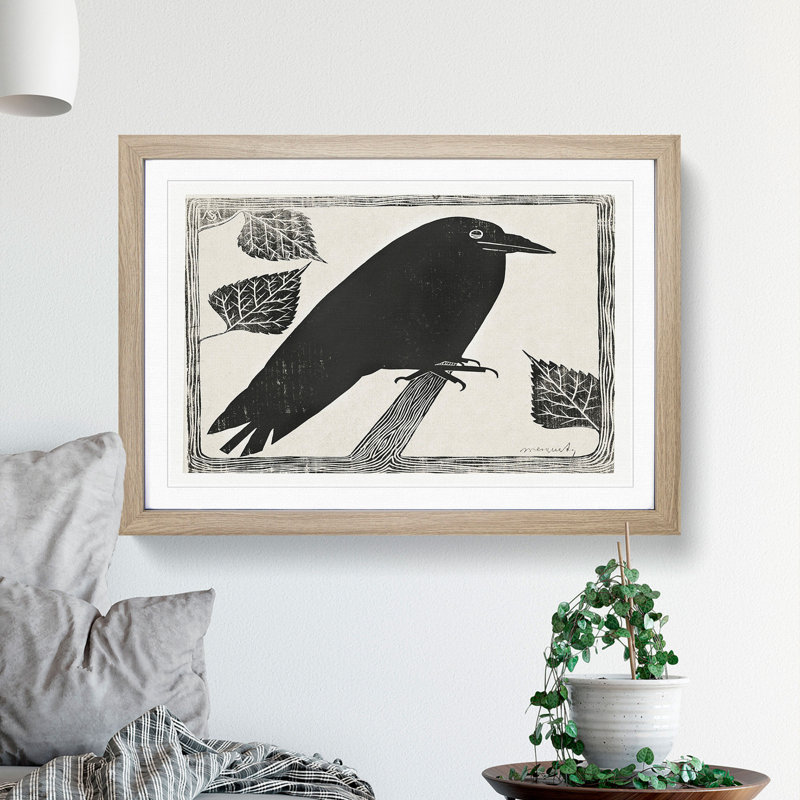 Crow by Samuel De Mesquita - Picture Frame Painting, Oak Framed, 27cm H x 36cm W x 2cm D