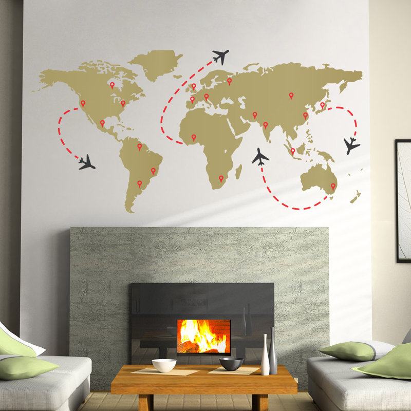Geography Non-Wall Damaging Wall Decal, 35" H x 70" W x 0.01" D, Light Brown
