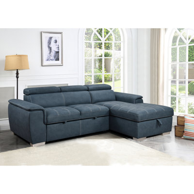 Canapé modulaire convertible de 97 pouces avec méridienne de rangement, appuis-tête réglables, canapé-lit d'angle contemporain en forme de L avec lit escamotable,