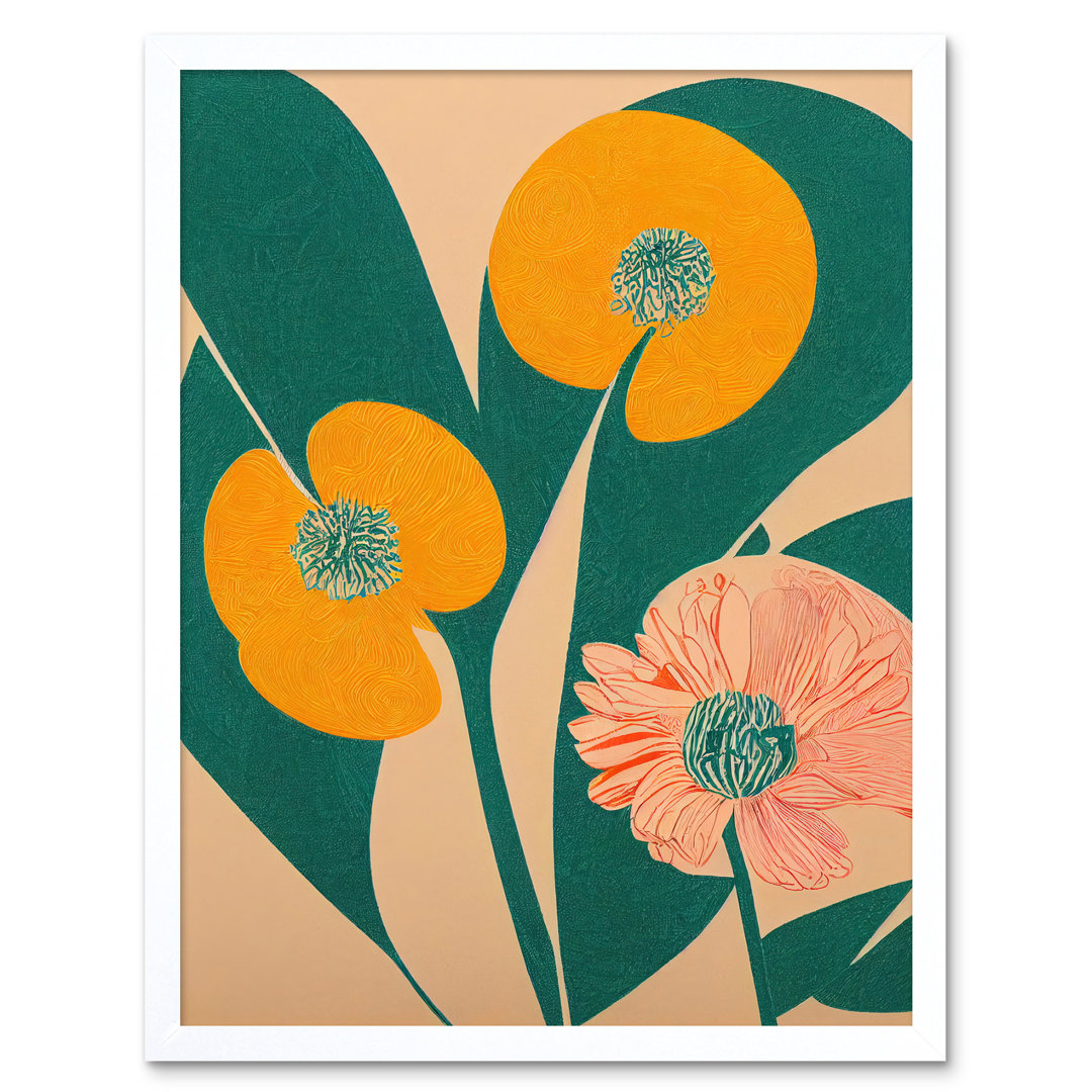California Poppy Flower Blooms Leaves - Print