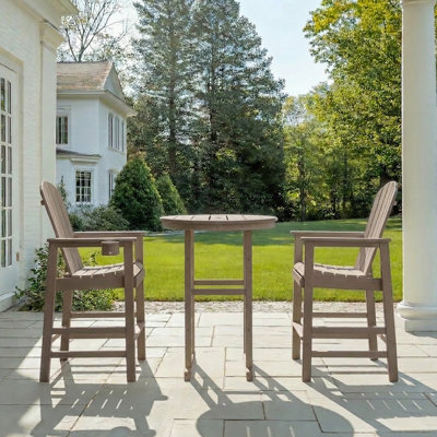 Ensemble bistro 3 pièces intérieur / extérieur en bois PEHD à hauteur de bar 3 pièces, table de pub ronde de 31,1 po avec 2 tabourets de bar, mobilier de patio résistant aux intempéries pour balcon, terrasse, bord de piscine et bord de mer