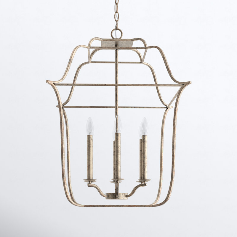 Lark 4 - Light Dimmable Lantern Geometric Chandelier, Century Silver Leaf, 6, 30" H x 22" W x 22" D