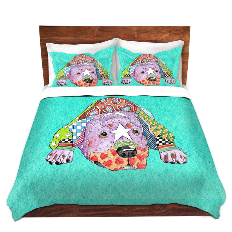  Ensemble de housse de couette Marley Ungaro Rottweiller Dog, 1 housse simple + 1 taie standard, Bleu / Rose / Jaune
