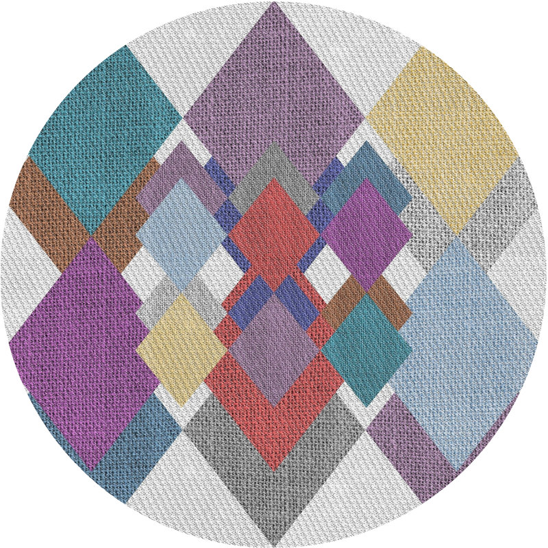 Tapis motif rose/vert/orange, Rond 3 pi