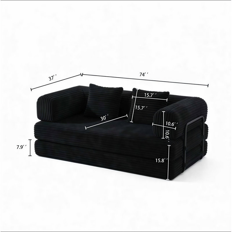 Canapé à compression, canapé-lit convertible au sol avec accoudoirs avec dossier coussiné, canapé-lit à futon confortable, canapé modulaire sans accoudoirs, tissu en velours côtelé, pour le salon, la chambre à coucher