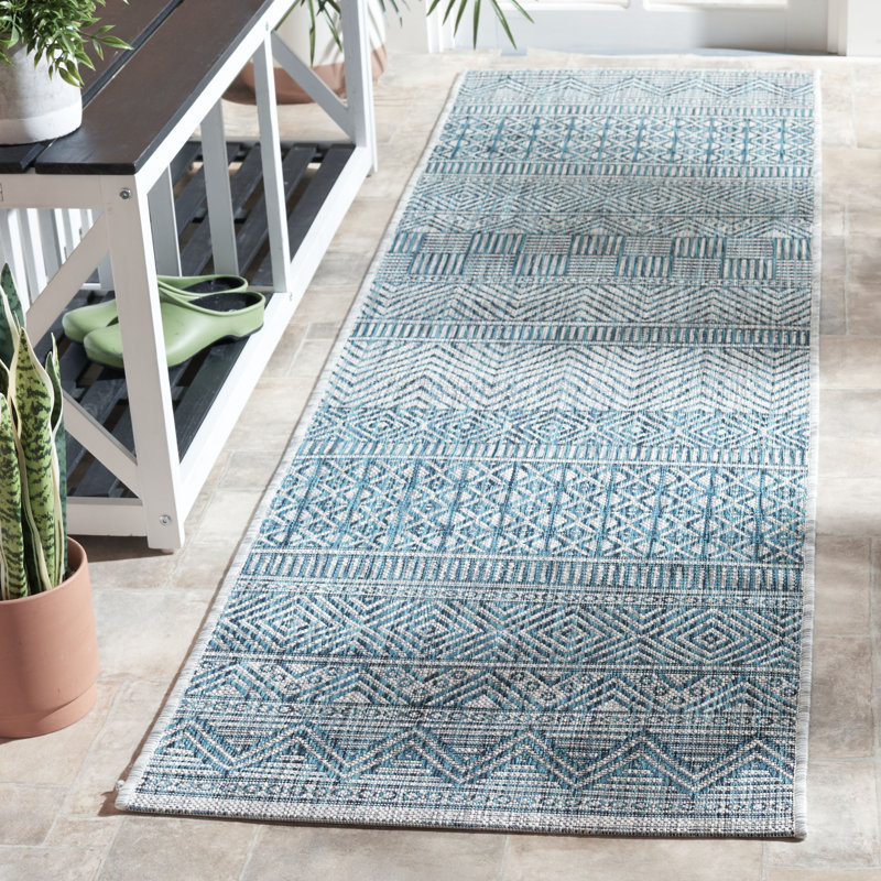 Tapis bleu sarcelle intérieur / extérieur Johansson, Tapis de couloir 2 pi 3 po x 8 pi