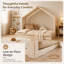 Structure de lit à baldaquin simple blanc antique, panneaux latéraux rembourrés de velours doux avec dessus à baldaquin en lin respirant, lit minimaliste moderne, assemblage facile pour la chambre d'amis