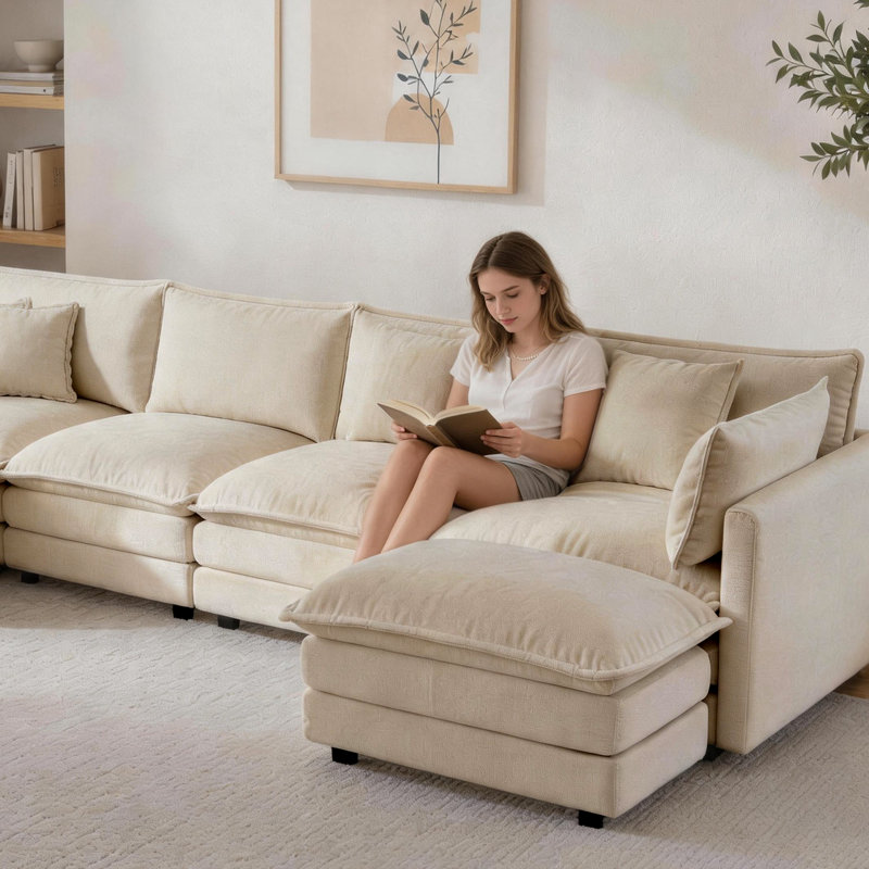 Canapé modulaire en chenille de 146 po avec repose-pieds réversible en L 146 po, 33" H x 146.8" W x 34.2" D