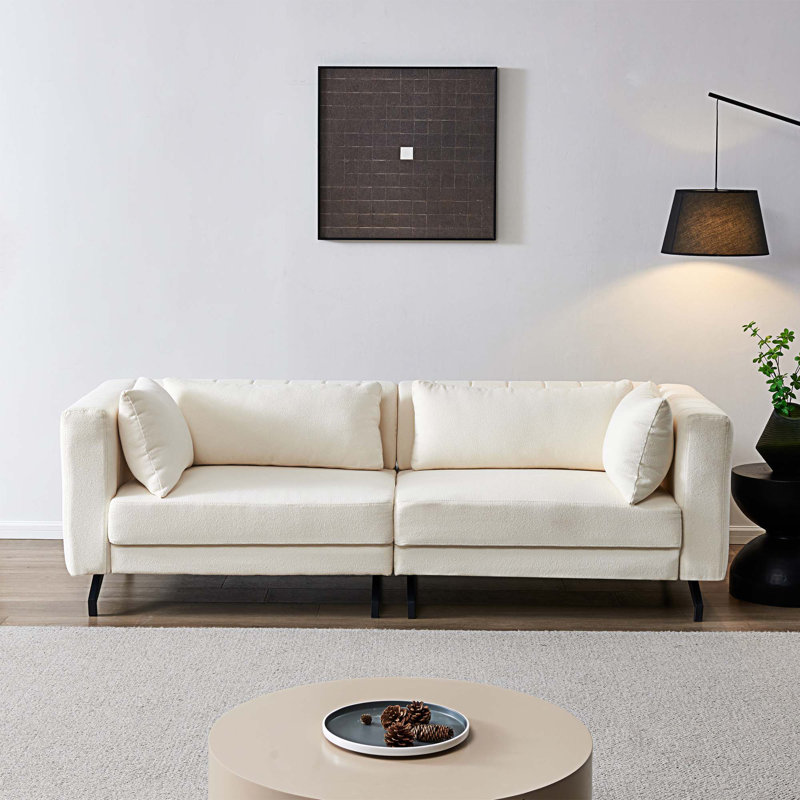 Jimalee 86'' Square Arm Sofa, Polyester Blend Beige