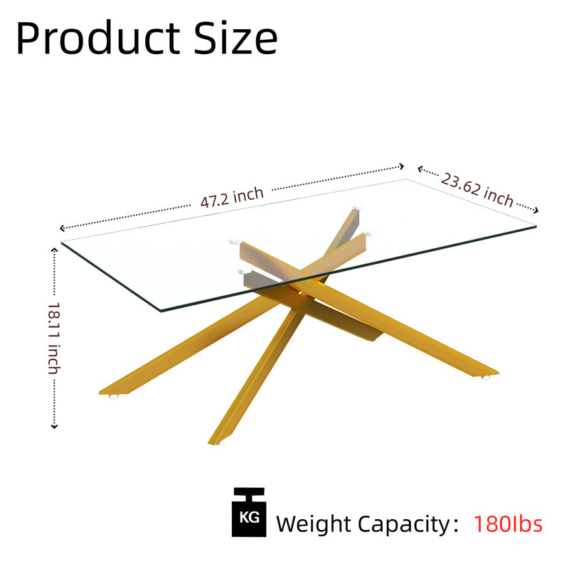 Shivaan Single Coffee Table, Gold, 18.11" H x 47.2" W x 23.62" D