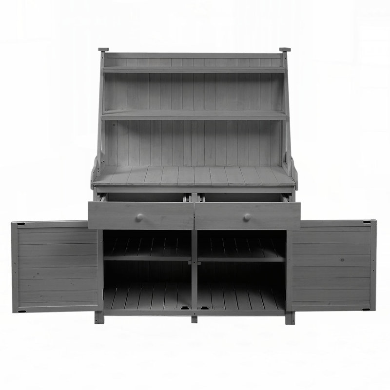 Garden Potting Bench Table, Fir Wood Workstation with Storage Shelf, Drawer and Cabinet