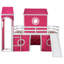 Lit mezzanine double rose avec glissoire, tour et tente de pin fermée-182348070